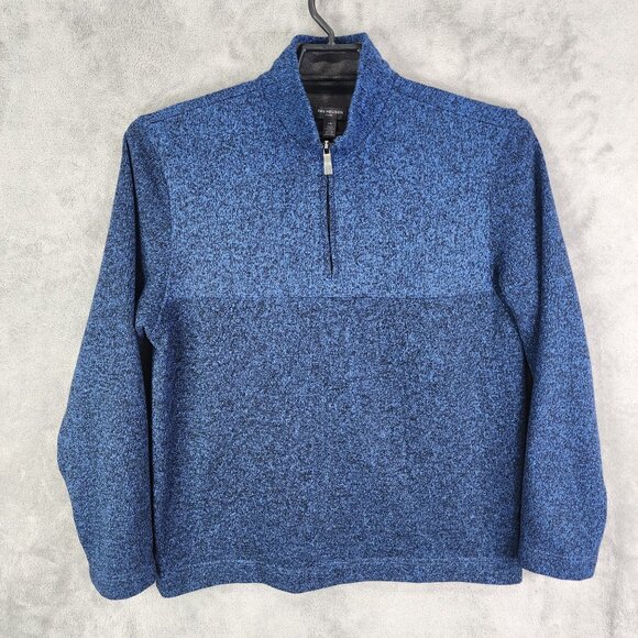 Mens Blue Van Heusen Flex Pullover Sweatshirt 1/4 Zip Mock Neck Long Sleeve L - Picture 2 of 8